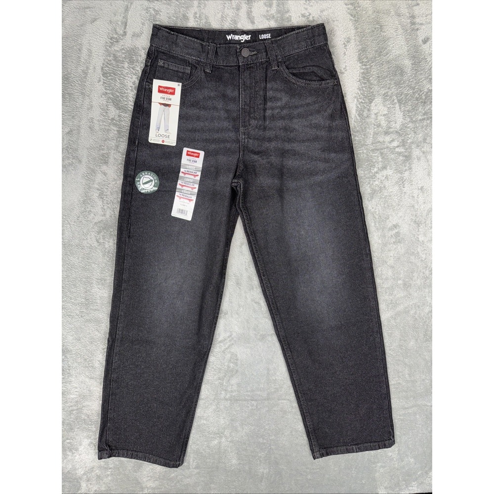 NEW Wrangler Boys‎ Five Star Premium Loose Jeans, Black, 14 Regular, NWT